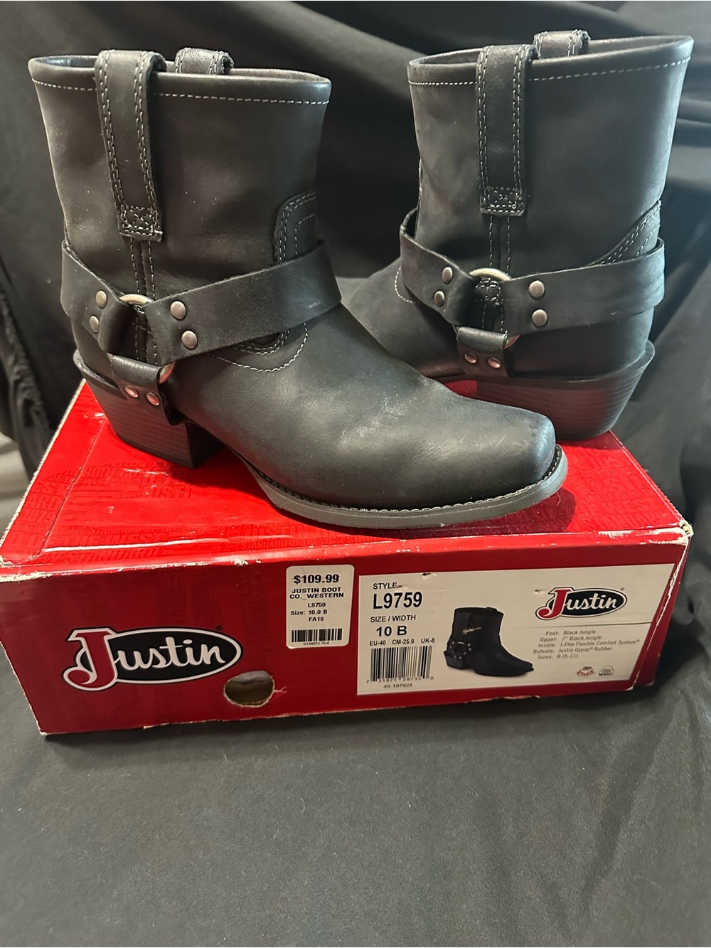 Justin Boots Black Leather Harness Ankle Boot